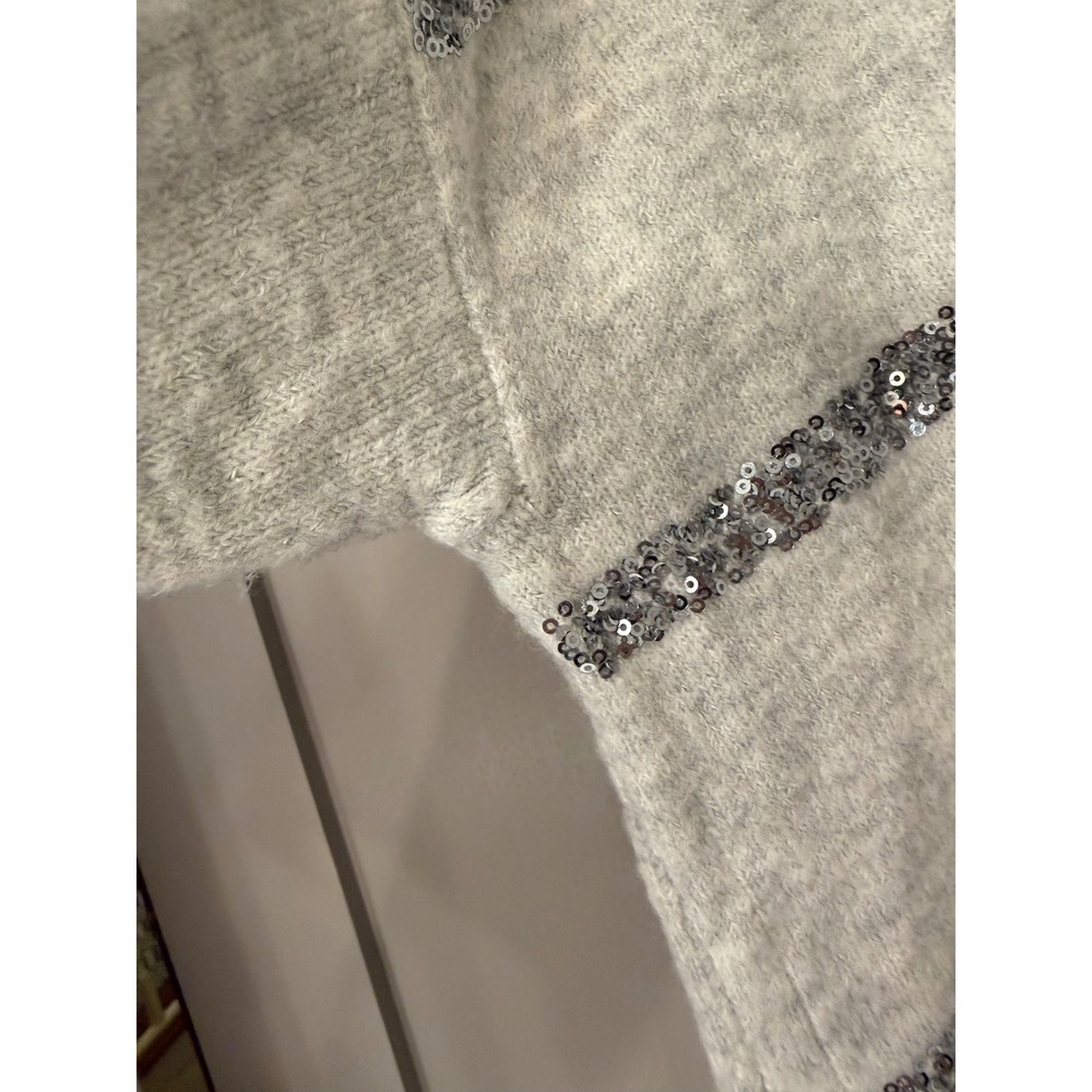 CeCe Women's Gray Sequined Striped Long Sleeve Sweater Size S - Picture 4 of 8